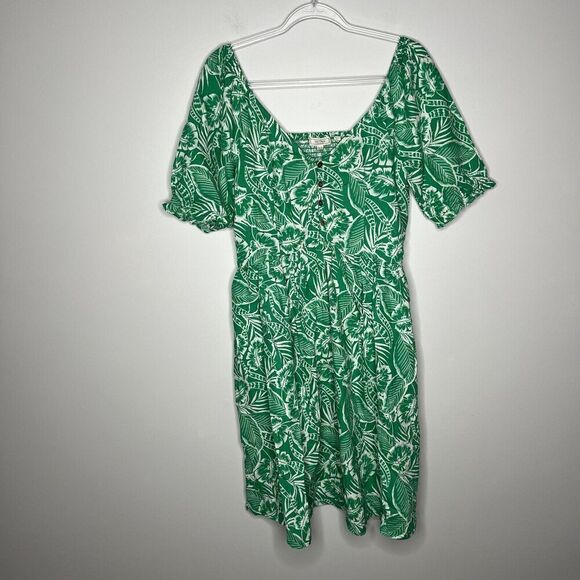 Fat Face Womens Dress Size 8 Long Linen Blend Green Tropical Sundress V Neck - Picture 7 of 16